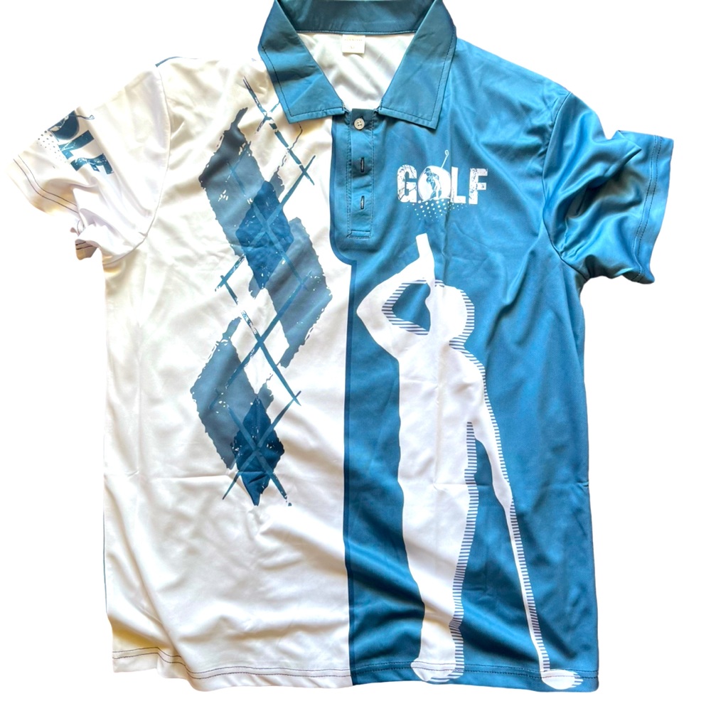 Men’s Casual Golf Print Short Sleeve Lapel Slate Grey/White NWOT